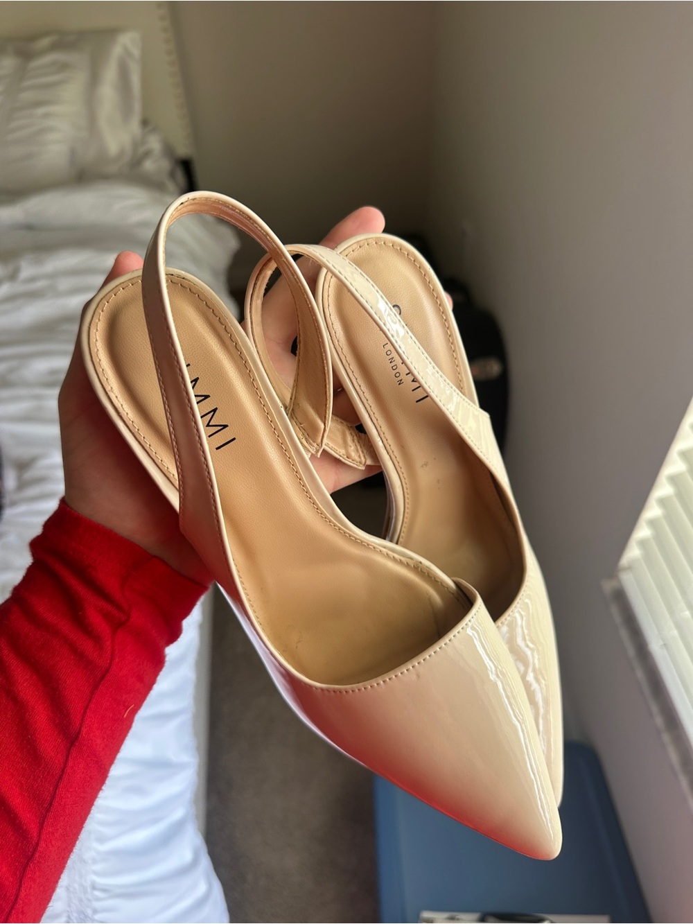 Simmi London Nude Patent Leather Slingback Pointed Toe Pumps